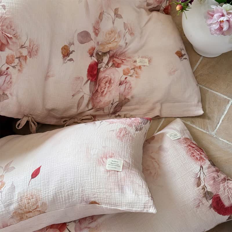 Ownkoti Elegant Rose Cotton Tie-Closure Bedding Set(4PCS) - image 3