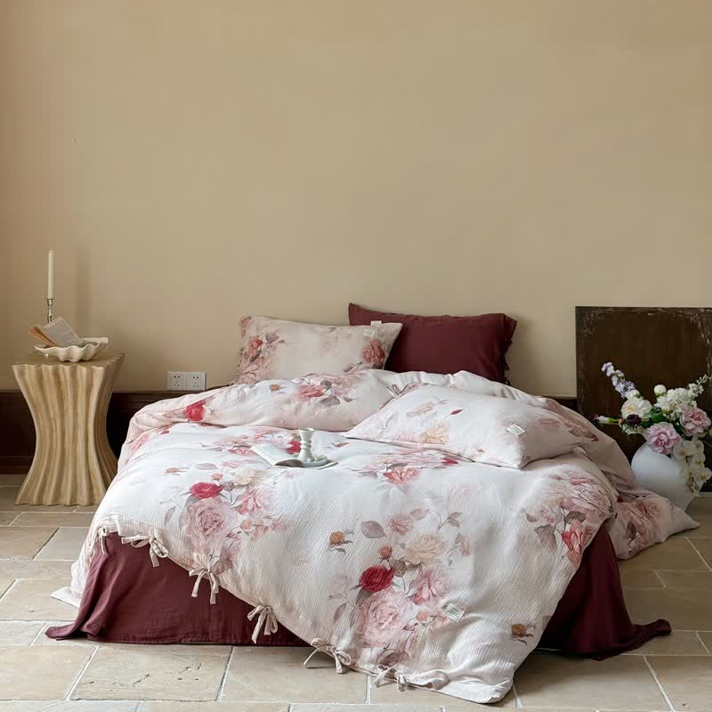 Ownkoti Elegant Rose Cotton Tie-Closure Bedding Set(4PCS) - King - image 0