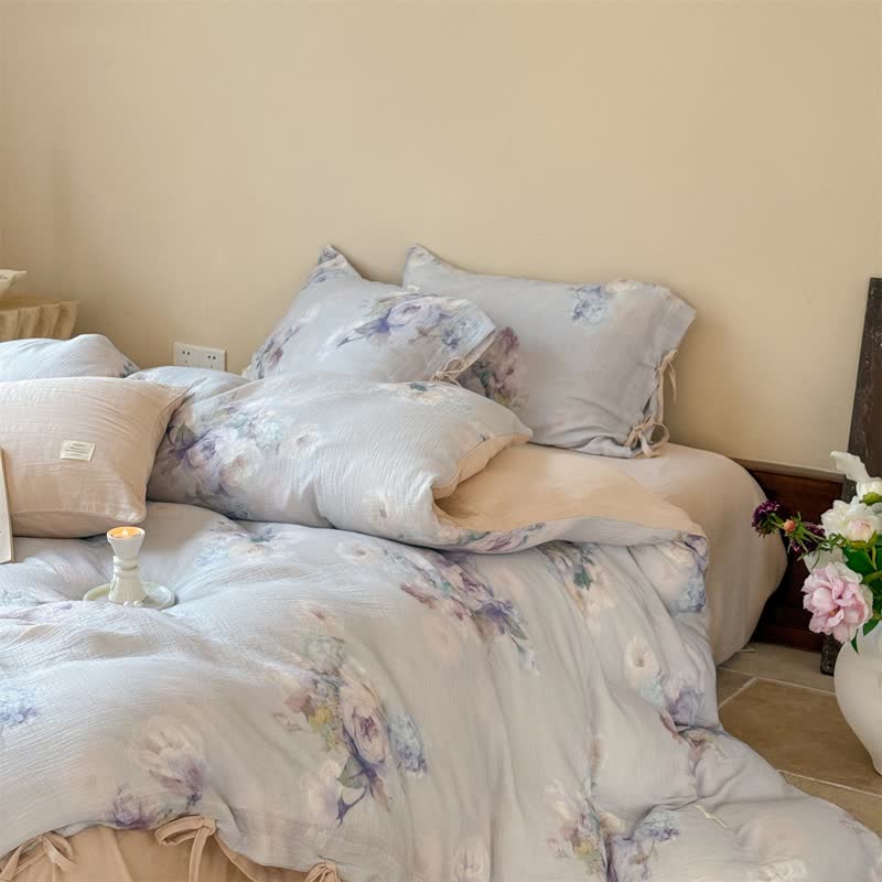 Ownkoti Subtle Floral Cotton Tie-Closure Bedding Set(4PCS) - image 3