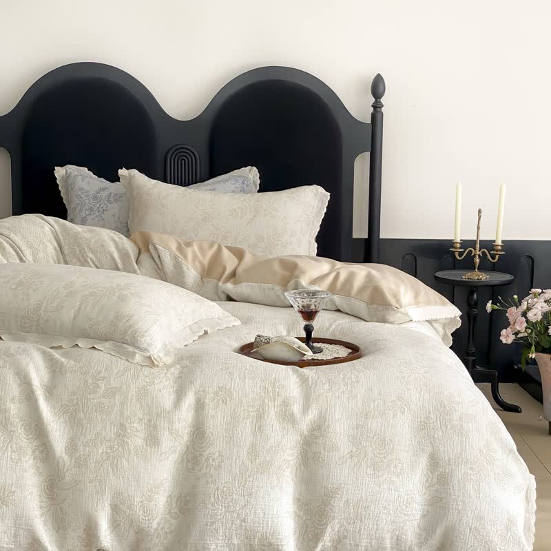 Ownkoti Vintage Subtle Rose Cotton Gauze Bedding Set(4PCS) - image 9