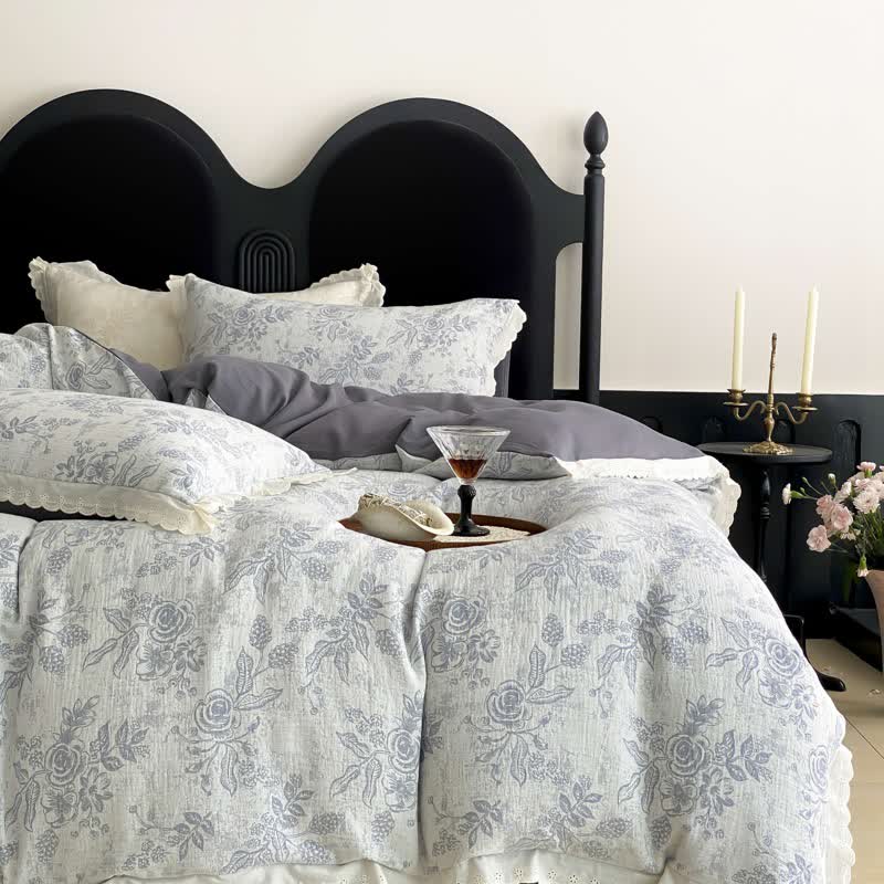 Ownkoti Vintage Subtle Rose Cotton Gauze Bedding Set(4PCS) - image 1