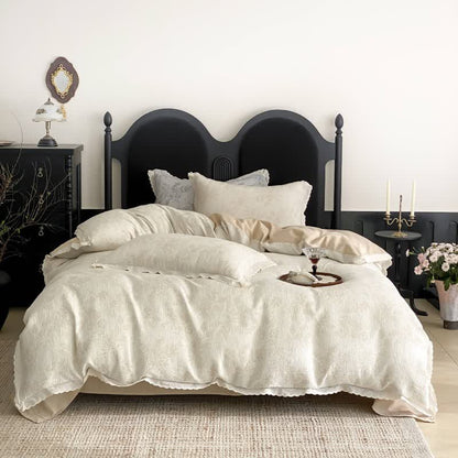 Ownkoti Vintage Subtle Rose Cotton Gauze Bedding Set(4PCS) - Beige - King - image 7