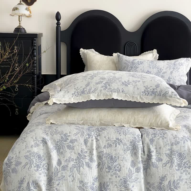 Ownkoti Vintage Subtle Rose Cotton Gauze Bedding Set(4PCS) - image 5