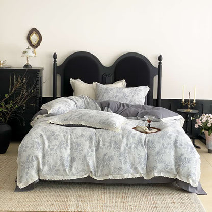 Ownkoti Vintage Subtle Rose Cotton Gauze Bedding Set(4PCS) - Gray - King - image 0