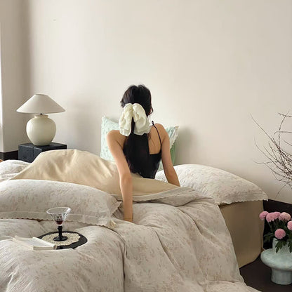 Ownkoti Vintage Subtle Leaf Cotton Gauze Bedding Set(4PCS) - Beige - King - image 14