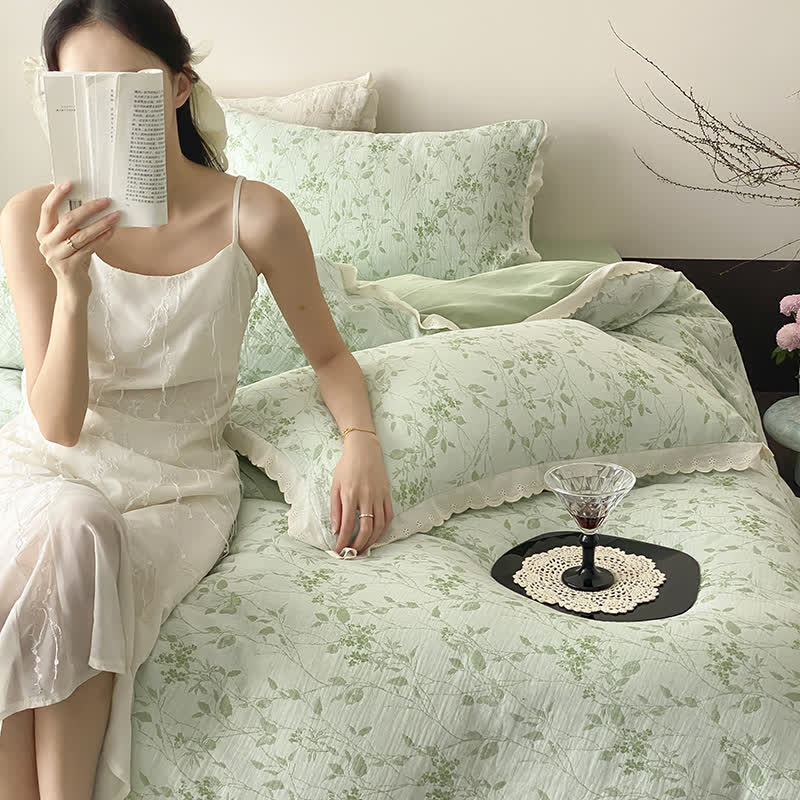 Ownkoti Vintage Subtle Leaf Cotton Gauze Bedding Set(4PCS) - image 1