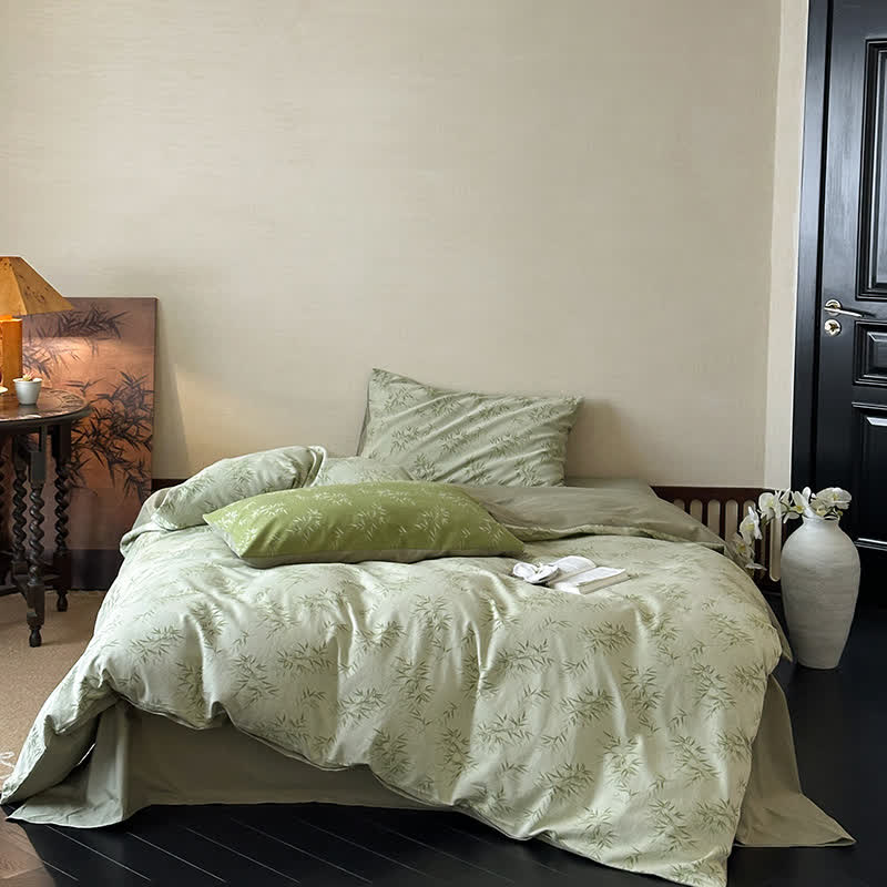 Ownkoti Oriental Bamboo Leaf Jacquard Cotton Bedding Set(4PCS) - image 1