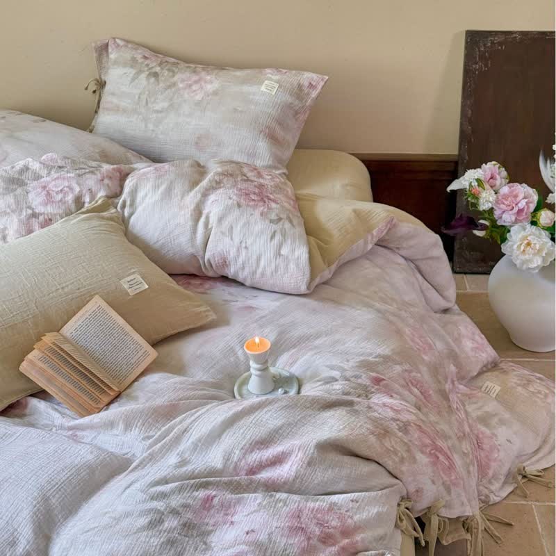 Ownkoti Elegant Peony Cotton Tie-Closure Bedding Set(4PCS) - image 1