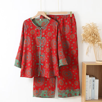 Ownkoti Oriental Circular Fu Motif Cotton Loungewear Set - Red - XL - image 0