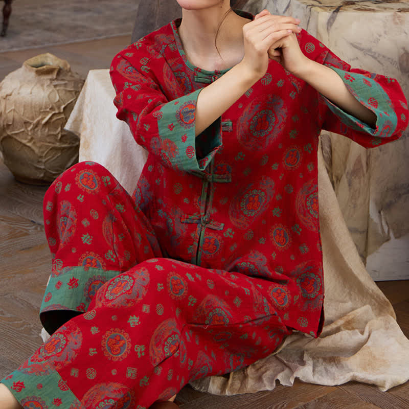Ownkoti Oriental Circular Fu Motif Cotton Loungewear Set - image 6