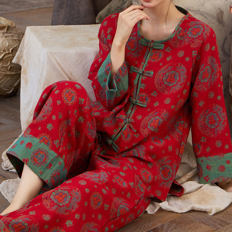 Ownkoti Oriental Circular Fu Motif Cotton Loungewear Set - image 3
