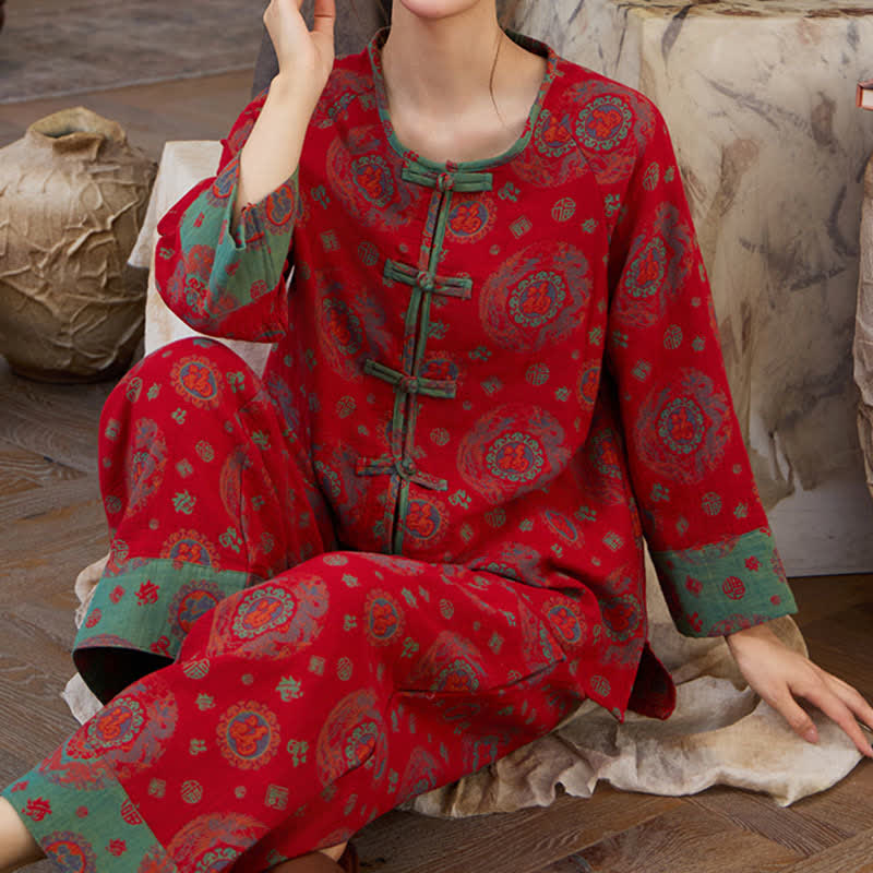 Ownkoti Oriental Circular Fu Motif Cotton Loungewear Set - image 4