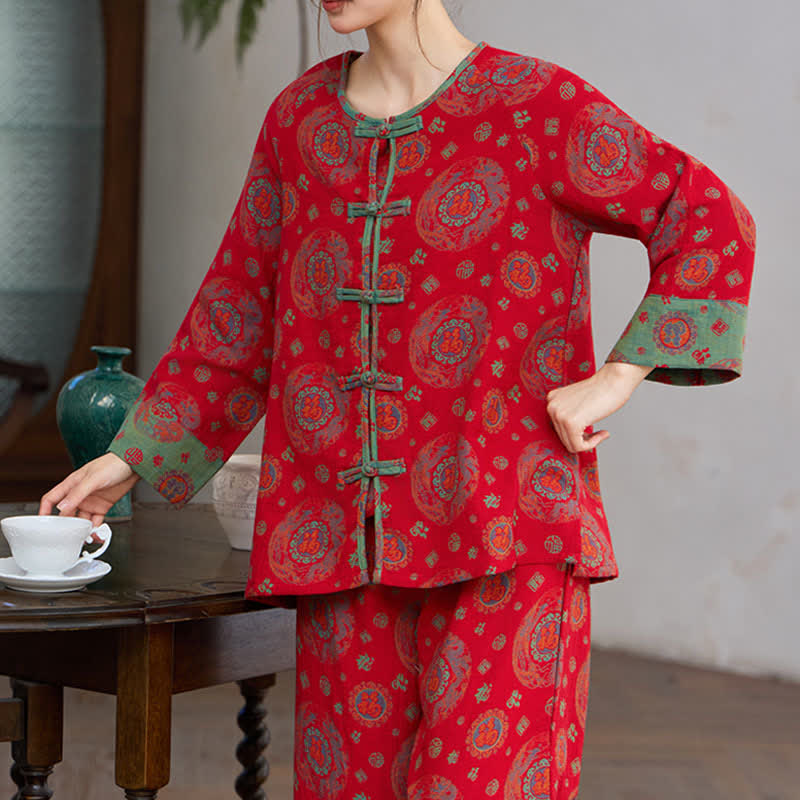 Ownkoti Oriental Circular Fu Motif Cotton Loungewear Set - image 5