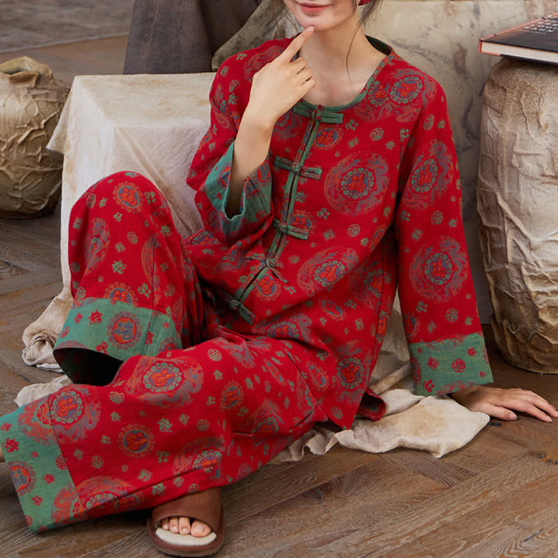 Ownkoti Oriental Circular Fu Motif Cotton Loungewear Set - image 7