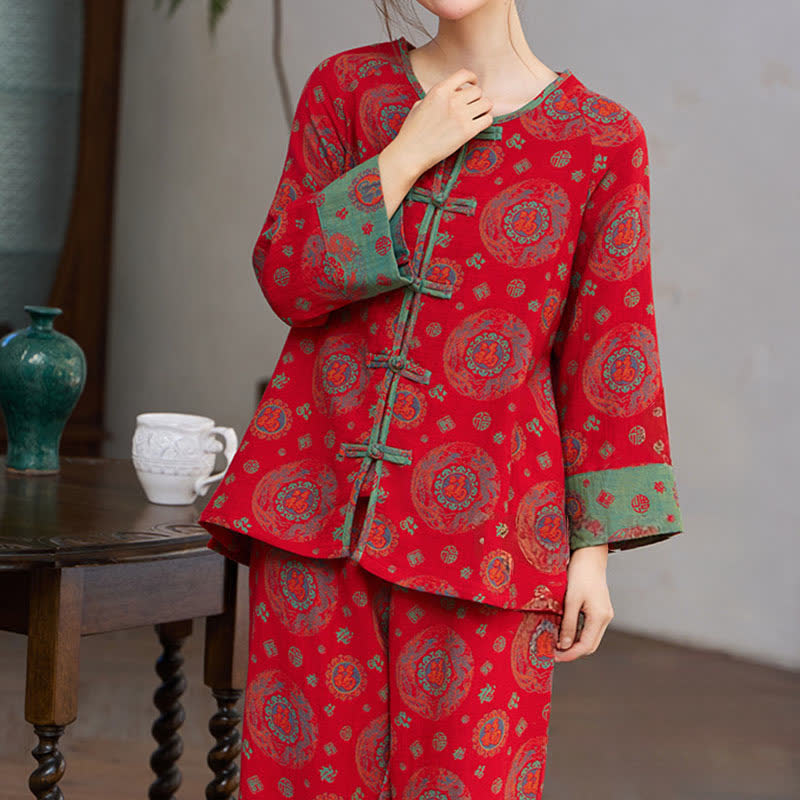 Ownkoti Oriental Circular Fu Motif Cotton Loungewear Set - image 1