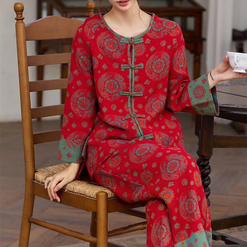 Ownkoti Oriental Circular Fu Motif Cotton Loungewear Set - image 2