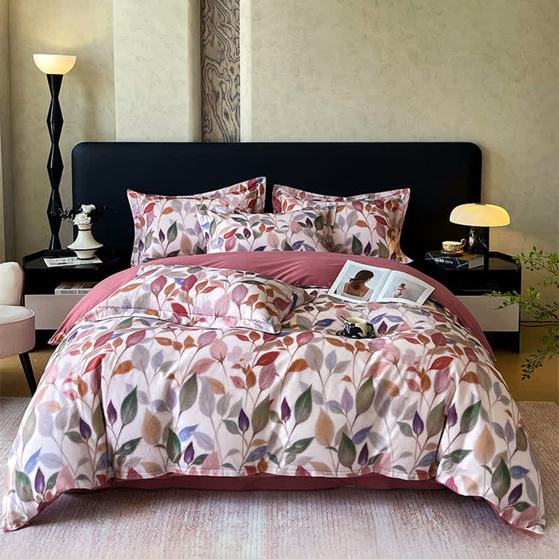 Ownkoti Colorful Leaf Brushed Cotton Bedding Set(4PCS) - Pink - King - image 0