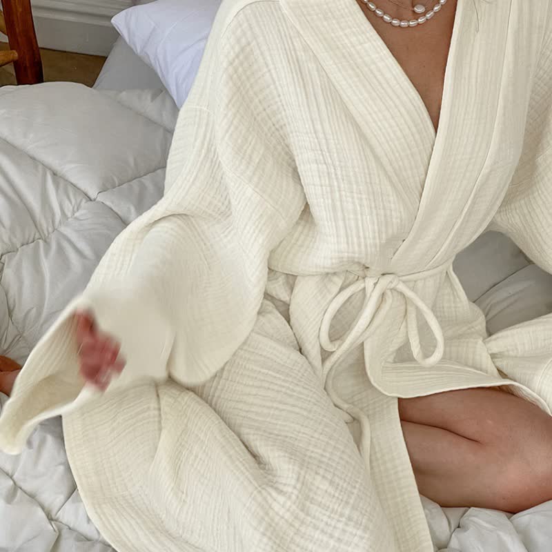 Ownkoti Beige Pure Cotton Kimono Robe - image 2