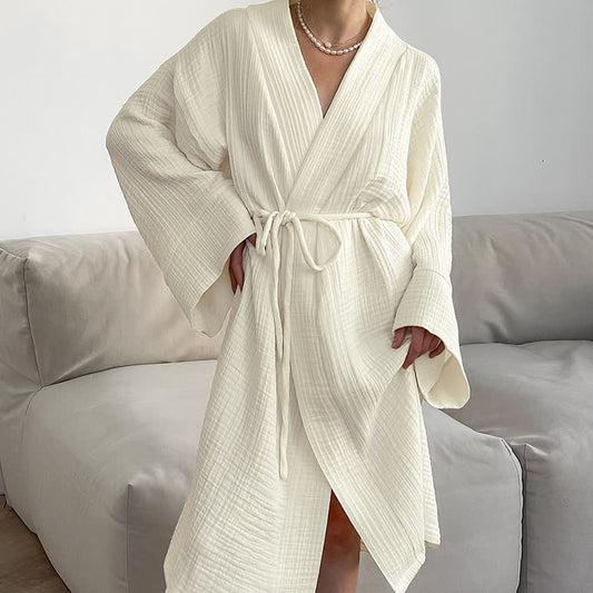 Ownkoti Beige Pure Cotton Kimono Robe - Beige - L - image 0