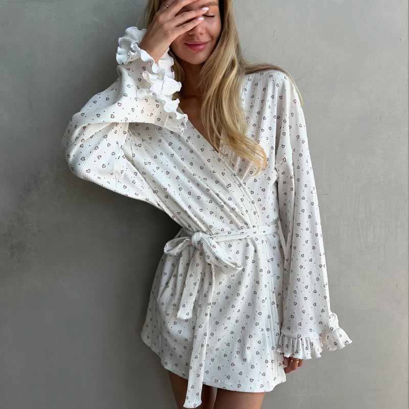 Ownkoti Heart Print Long Sleeve Short Kimono Robe - image 1