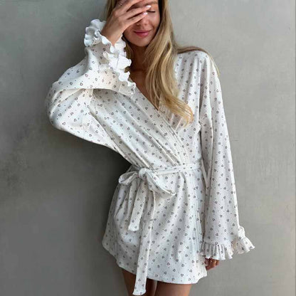 Ownkoti Heart Print Long Sleeve Short Kimono Robe - image 1