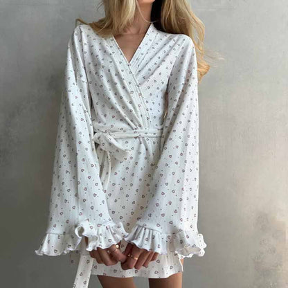Ownkoti Heart Print Long Sleeve Short Kimono Robe - image 3