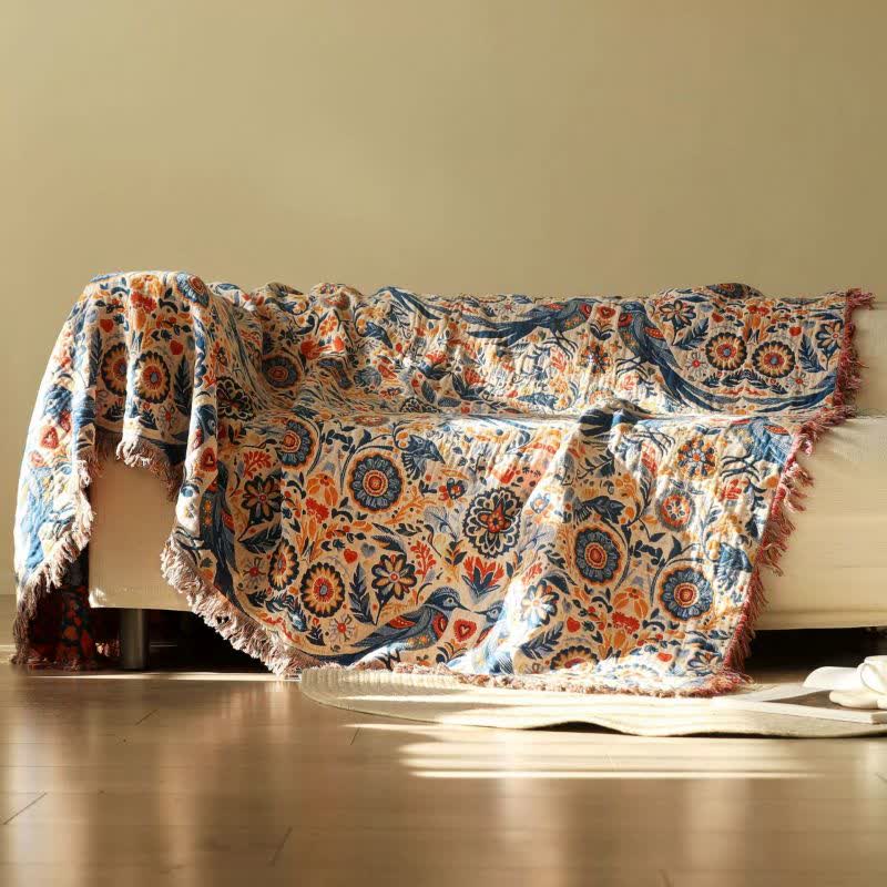 Ownkoti Vintage Bird Cotton Gauze Tassel Blanket - image 1