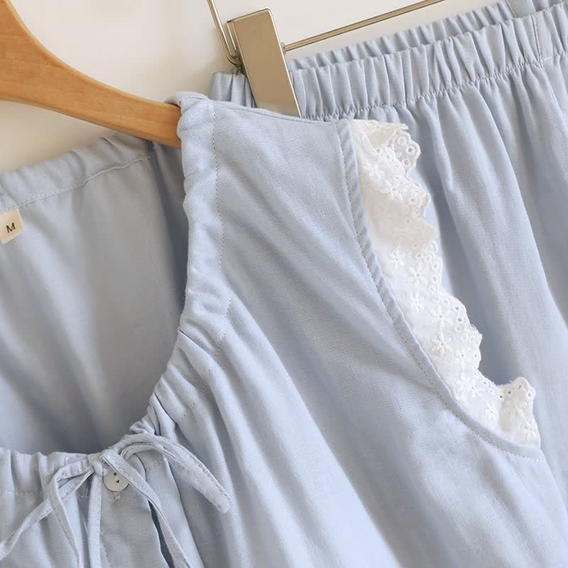 Ownkoti Solid Cotton Lace Trim Tank Pajamas - image 11