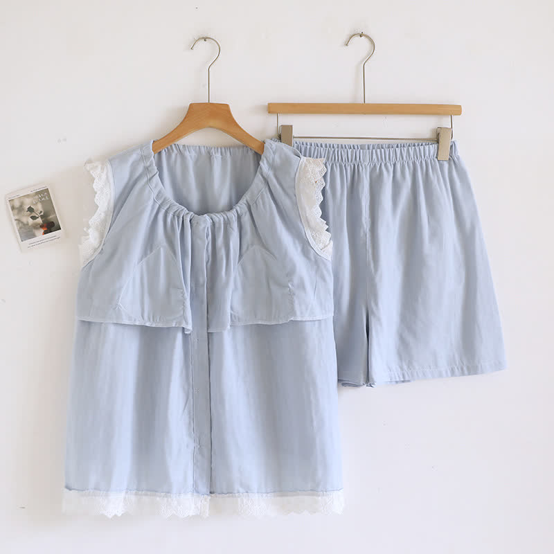 Ownkoti Solid Cotton Lace Trim Tank Pajamas - image 8