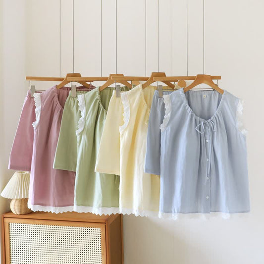 Ownkoti Solid Cotton Lace Trim Tank Pajamas - image 0