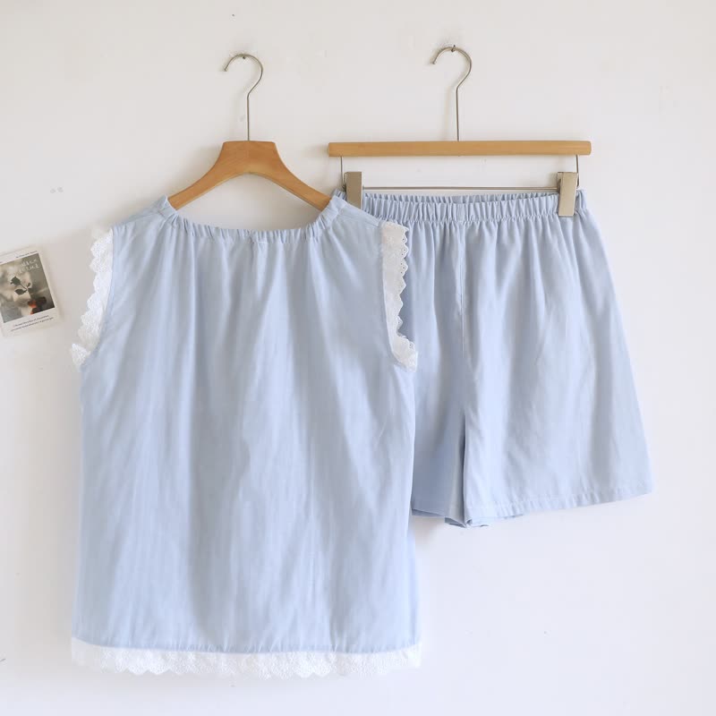 Ownkoti Solid Cotton Lace Trim Tank Pajamas - image 7