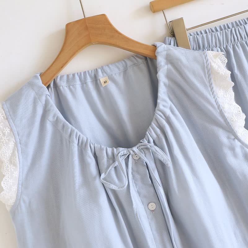 Ownkoti Solid Cotton Lace Trim Tank Pajamas - image 10
