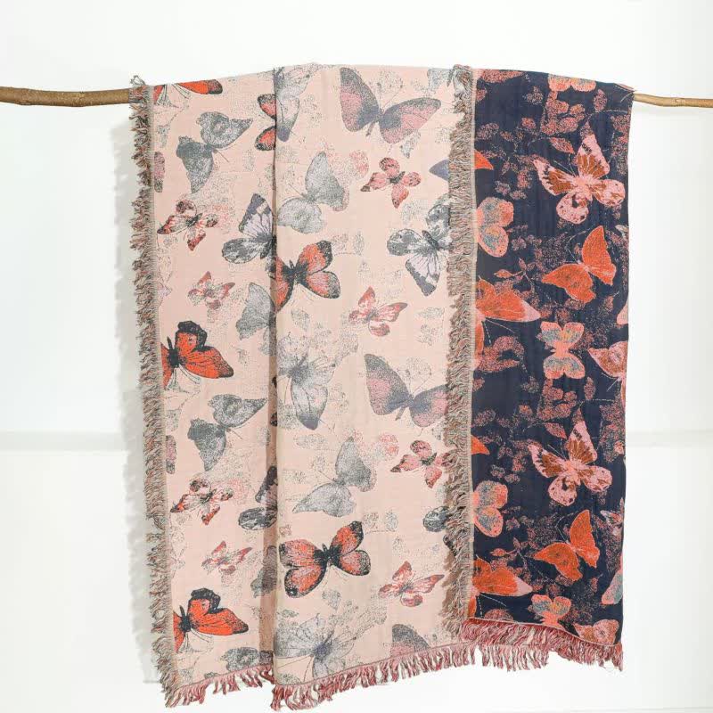 Ownkoti Elegant Butterfly Tassel Cotton Blanket - Light Pink - 90"W x 98"L - image 0