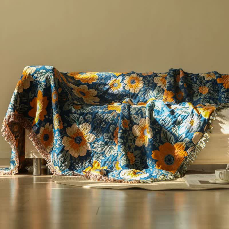 Ownkoti Bright Daisy Cotton Gauze Tassel Blanket - image 1
