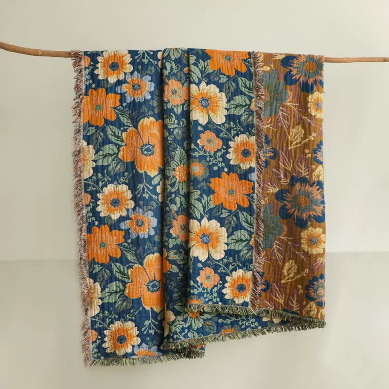 Ownkoti Bright Daisy Cotton Gauze Tassel Blanket - 90"W x 98"L - image 0