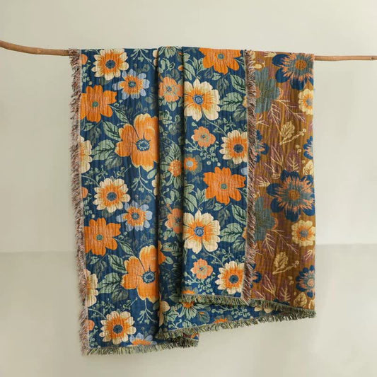 Ownkoti Bright Daisy Cotton Gauze Tassel Blanket - 90"W x 98"L - image 0