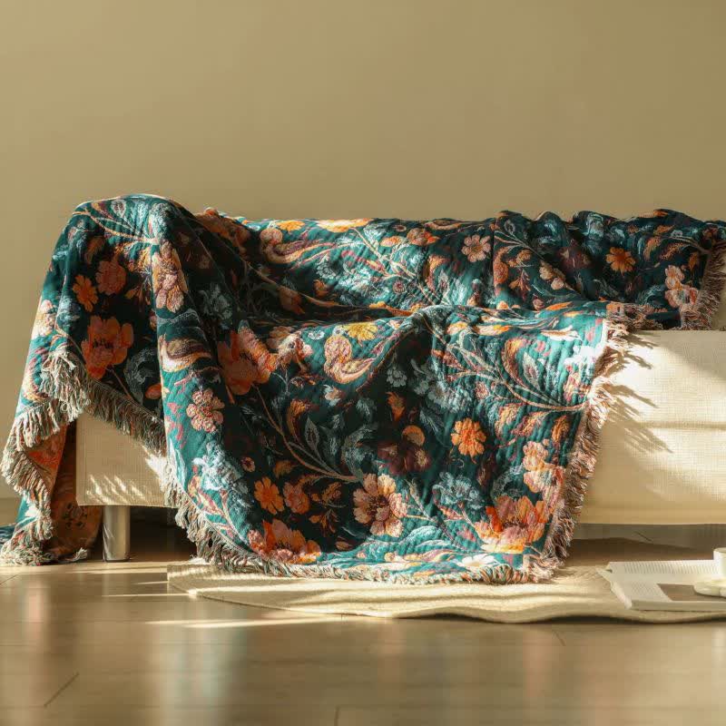 Ownkoti Vibrant Floral Bird Tassel Cotton Blanket - image 1