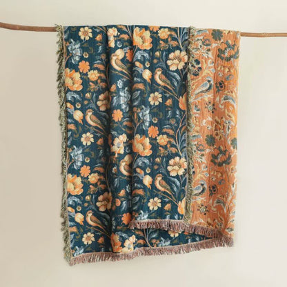 Ownkoti Vibrant Floral Bird Tassel Cotton Blanket - 90"W x 98"L - image 0