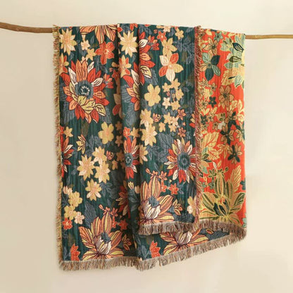 Ownkoti Flourishing Floral Cotton Tassel Blanket - 90"W x 98"L - image 0