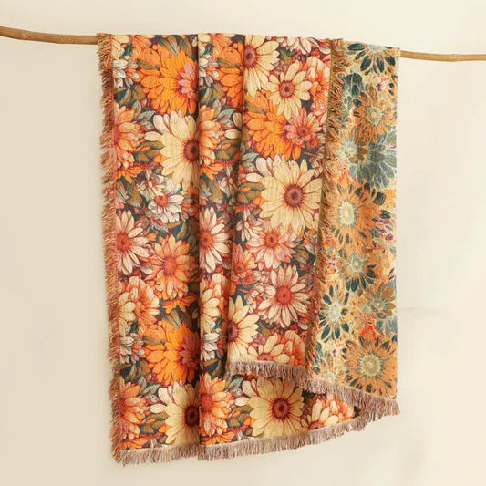 Ownkoti Blooming Sunflower Cotton Tassel Blanket - 90"W x 98"L - image 0