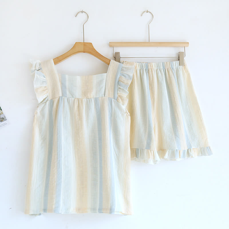 Ownkoti Cotton Gauze Striped Ruffle Trim Tank Loungewear - image 4