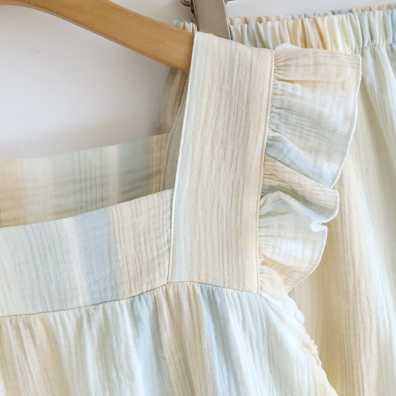 Ownkoti Cotton Gauze Striped Ruffle Trim Tank Loungewear - image 7