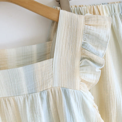 Ownkoti Cotton Gauze Striped Ruffle Trim Tank Loungewear - image 7