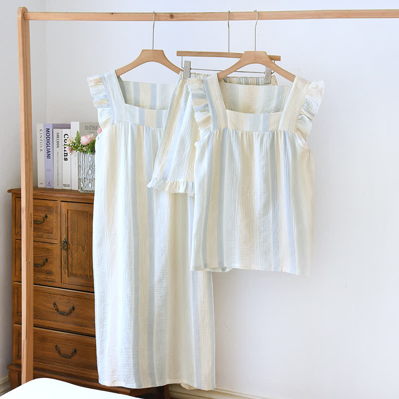 Ownkoti Cotton Gauze Striped Ruffle Trim Tank Loungewear - image 0