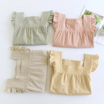 Ownkoti Cotton Gauze Plaid Flutter Sleeve Tank Pajamas - image 2