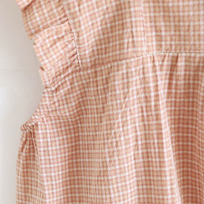 Ownkoti Cotton Gauze Plaid Flutter Sleeve Tank Nightdress - image 8