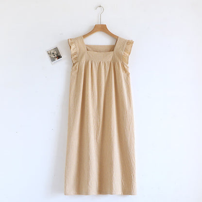 Ownkoti Cotton Gauze Plaid Flutter Sleeve Tank Nightdress - Yellow - XL - image 4