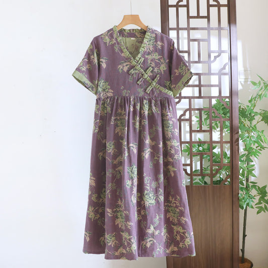 Ownkoti Oriental-inspired Peony & Leaf Cotton Nightgown - Purple - XXL - image 0