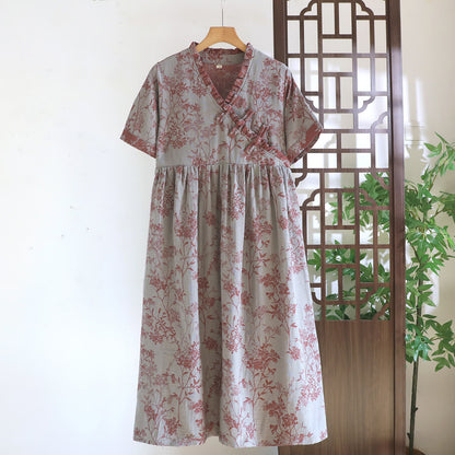 Ownkoti Oriental-Inspired Branch & Floral Cotton Nightgown -  Gray - XXL - image 0