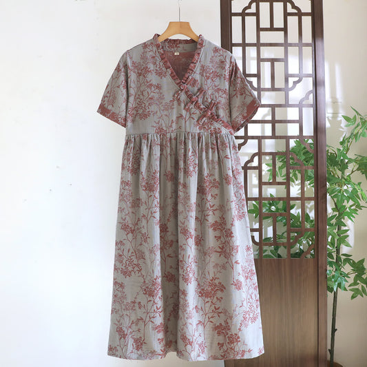 Ownkoti Oriental-Inspired Branch & Floral Cotton Nightgown -  Gray - XXL - image 0